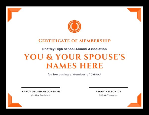 CHSAA Couple Membership Certificate